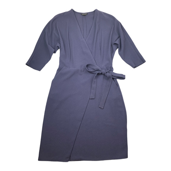 Topshop Dresses & Skirts - Topshop Blue Crop Sleeve Wrap Dress Size 4 Bow Pockets Spring Summer Career EUC